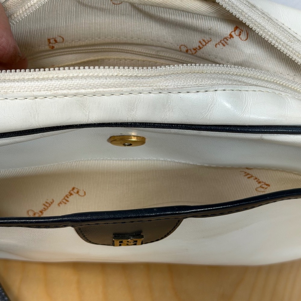 Vintage Borelli White Black Trim Leather Crossbody Shoulder Bag‎ Purse - Picture 7 of 9